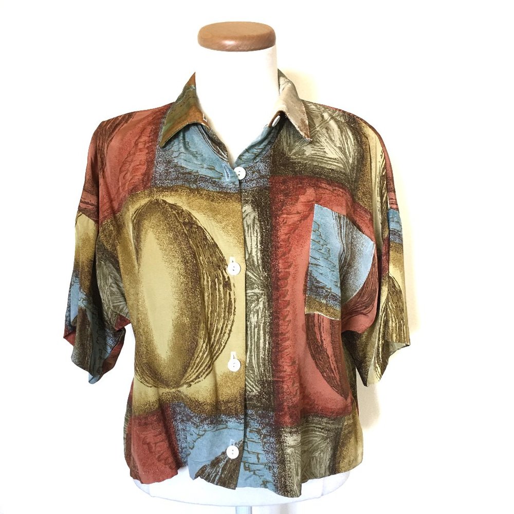 Vintage 80"s Short Sleeve Boxy Cropped Shirt